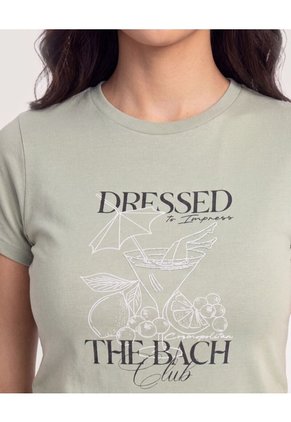Camiseta Slim Estampada Para Mujer Verde Ostu