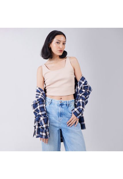 Crop Top Para Mujer Manga Sisa Color Café  Marca Ostu #40091823