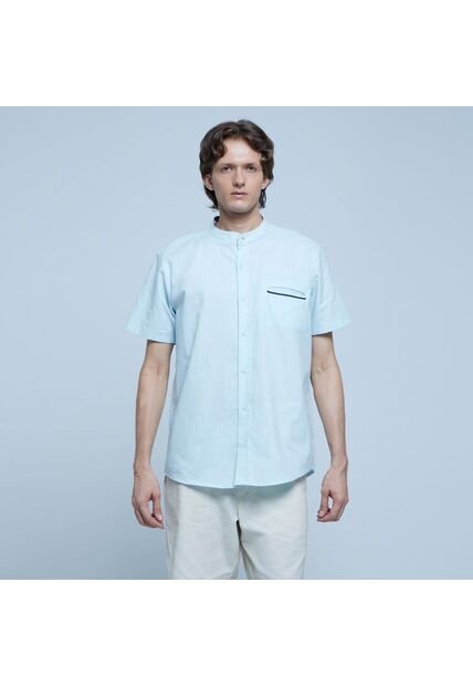 Camisa Para Hombre Manga Corta Con Bolsillo Color Azul  Marca Ostu #60010615