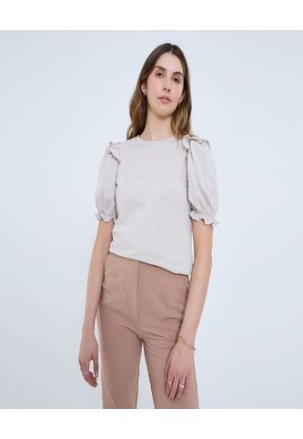 Camiseta Para Mujer Manga Corta Color Beige Marca Ostu #40092261 Ostu