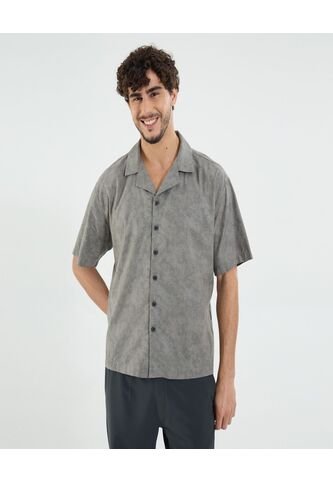 Camisa Para Hombre Manga Corta Sin Bolsillo Cuello Resort Color Gris Marca Ostu #60010834 Ostu