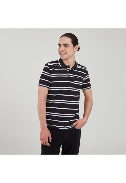 Polo Para Hombre Cuello Tejido Con Bolsillo Color Negro Marca Ostu #60110570