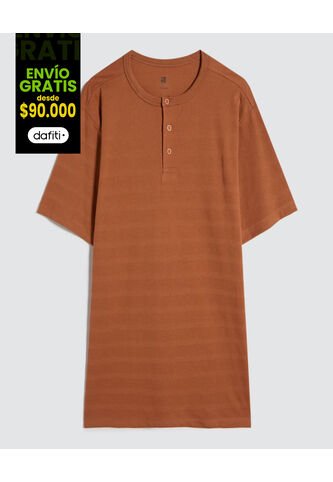 Camiseta Para Hombre Manga Corta Cuello Henley Color Terracota Marca Ostu #60091536 Ostu