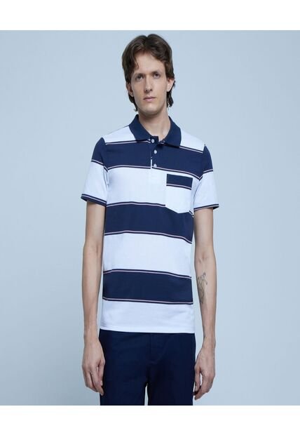 Polo Para Hombre Cuello Tejido Con Bolsillo Color Blanco Marca Ostu #60110607