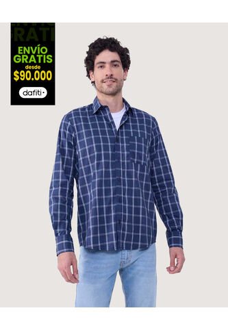 Camisa Para Hombre Manga Larga Con Bolsillo Color Azul  Marca Ostu #60010752 Ostu