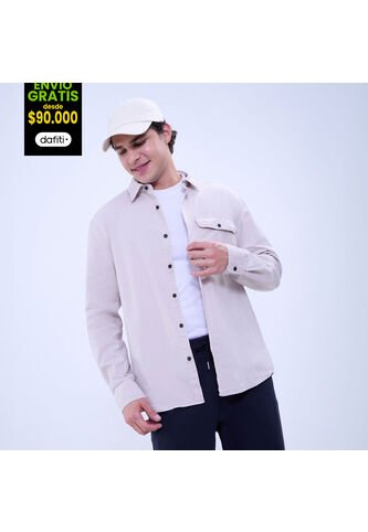 Camisa Para Hombre Manga Larga Con Bolsillo Color Beige Marca Ostu #60010763 Ostu