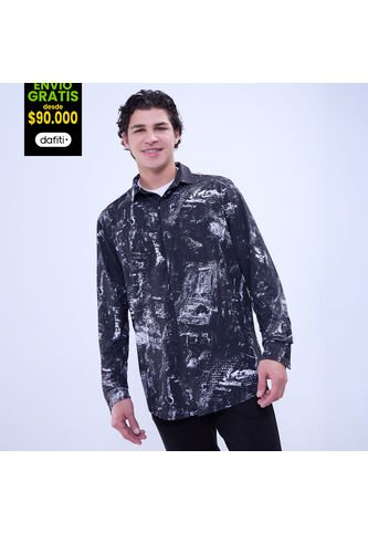 Camisa Para Hombre Manga Larga Sin Bolsillo Color Negro Marca Ostu #60010771 Ostu