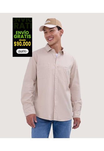 Camisa Para Hombre Manga Larga Con Bolsillo Color Beige Marca Ostu #60010680 Ostu