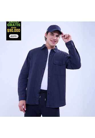 Camisa Para Hombre Manga Larga Con Bolsillo Color Azul  Marca Ostu #60010764 Ostu