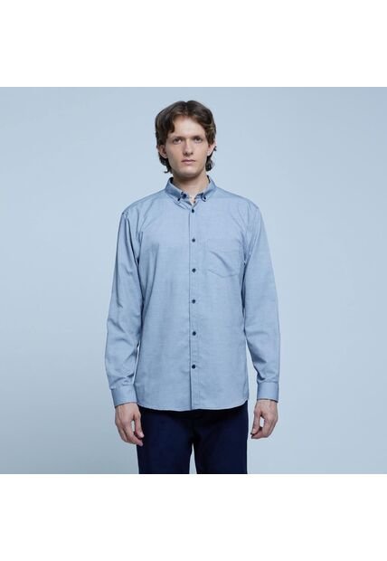 Camisa Para Hombre Manga Larga Con Bolsillo Color Azul  Marca Ostu #60010637