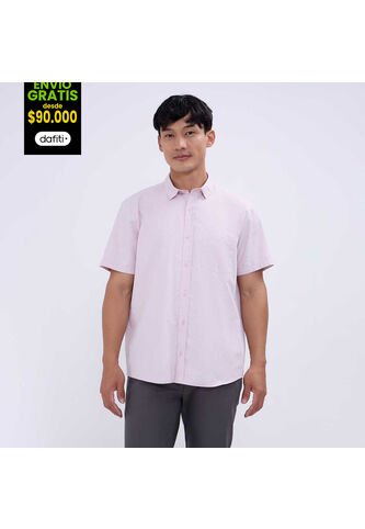 Camisa Para Hombre Manga Corta Con Bolsillo Color Rosa Marca Ostu #60010751 Ostu