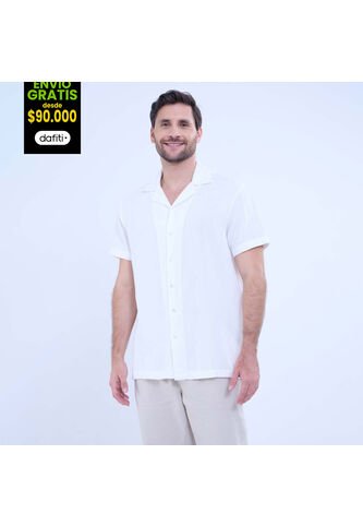 Camisa Para Hombre Manga Corta Sin Bolsillo Cuello Resort Color Crema Marca Ostu #60010778 Ostu