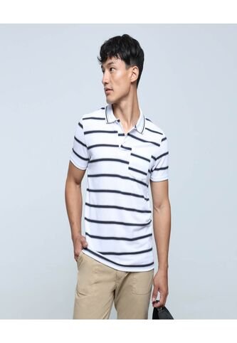 Polo Para Hombre Cuello Tejido Con Bolsillo Color Blanco Marca Ostu #60110572 Ostu