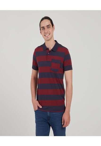 Polo Para Hombre Cuello Tejido Con Bolsillo Color Vino Marca Ostu #60110539