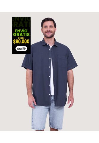 Camisa Para Hombre Manga Corta Con Bolsillo Color Azul  Marca Ostu #60010661 Ostu