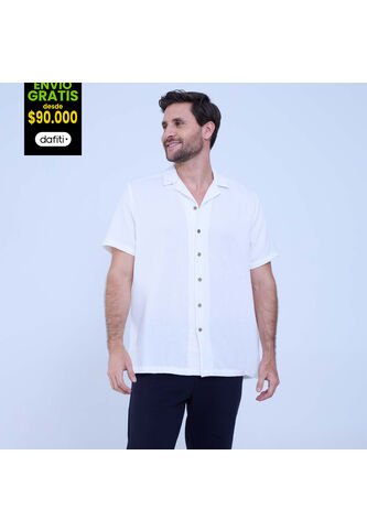 Camisa Para Hombre Manga Corta Sin Bolsillo Color Crema Marca Ostu #60010777 Ostu