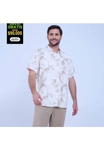 Camisa Para Hombre Manga Corta Sin Bolsillo Color Arena Marca Ostu #60010727 Ostu