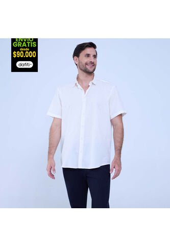 Camisa Para Hombre Manga Corta Sin Bolsillo Color Crema Marca Ostu #60010762 Ostu