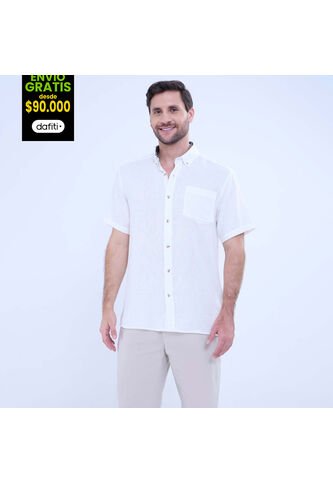 Camisa Para Hombre Manga Corta Con Bolsillo Color Crema Marca Ostu #60010755 Ostu