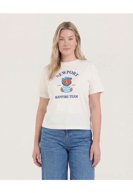 Camiseta  Para Mujer Manga Corta Cuello Redondo Color Crudo Marca Ostu #40092715