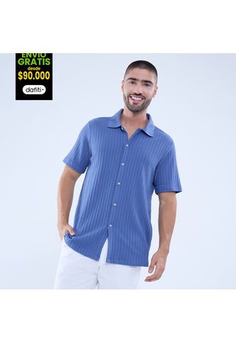 Camisa Para Hombre Manga Corta Sin Bolsillo Color Azul  Marca Ostu #60010729 Ostu