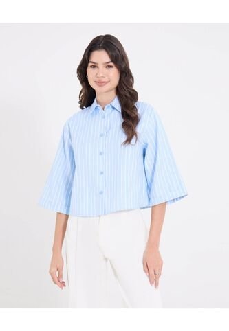 Camisa  Para Mujer Manga 3/4 Color Celeste Marca Ostu #40010359 Ostu