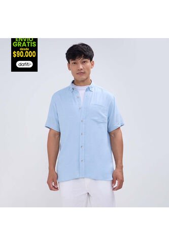 Camisa Para Hombre Manga Corta Con Bolsillo Color Azul  Marca Ostu #60010756 Ostu