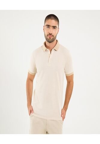 Polo Para Hombre Cuello Tejido Sin Bolsillo Color Beige Marca Ostu #60110759 Ostu