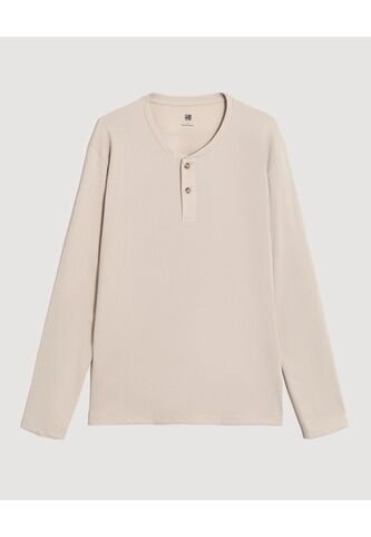 Camiseta  Para Hombre Manga Larga Cuello Henley Color Avena Marca Ostu #60091892 Ostu