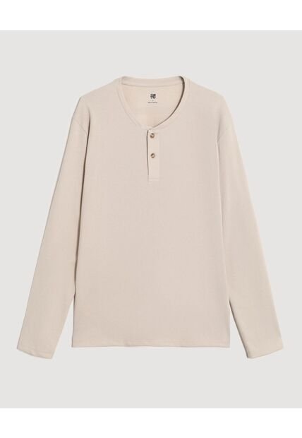 Camiseta  Para Hombre Manga Larga Cuello Henley Color Avena Marca Ostu #60091892