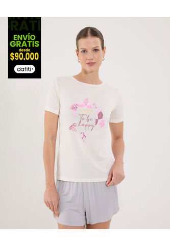 Camiseta Para Mujer Manga Corta Color Crema Marca Ostu #40092283 Ostu