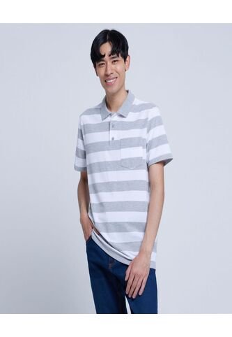 Polo Para Hombre Cuello Tejido Con Bolsillo Color Gris  Marca Ostu #60110609 Ostu