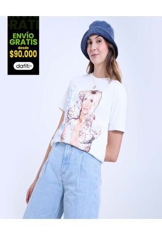 Camiseta Para Mujer Manga Corta Cuello Redondo Color Crema Marca Ostu #40092355 Ostu