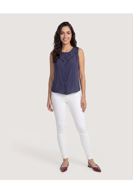 Blusa Lace Detail  Para Mujer Azul Ostu