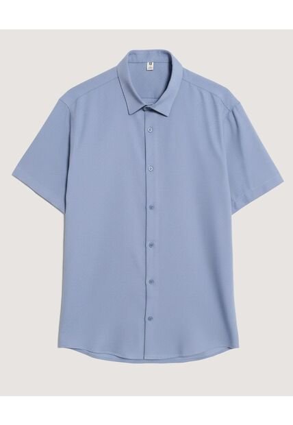 Camisa  Para Hombre Manga Corta Sin Bolsillo Cuello C Color Azul Marca Ostu #60010906