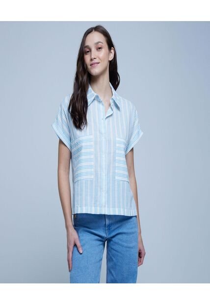 Camisa Para Mujer Manga Corta Color Azul  Marca Ostu #40010194