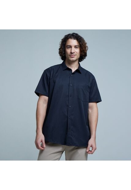 Camisa Para Hombre Manga Corta Con Bolsillo Color Negro Marca Ostu #60010628