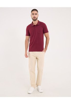 Polo Para Hombre Cuello Tejido Con Bolsillo Color Vino Marca Ostu #60110806