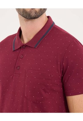 Polo Para Hombre Cuello Tejido Con Bolsillo Color Vino Marca Ostu #60110806