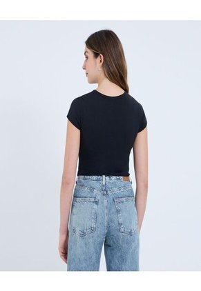 Camiseta Para Mujer Manga Corta Cuello Redondo Color Negro Marca Ostu #40092372