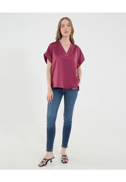 Blusa Para Mujer Manga Corta Color Vino Marca Ostu #40121162