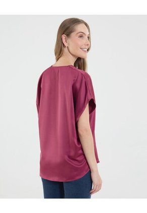 Blusa Para Mujer Manga Corta Color Vino Marca Ostu #40121162