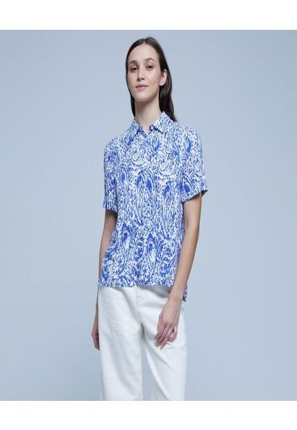 Camisa Para Mujer Manga Corta Color Azul  Marca Ostu #40010185