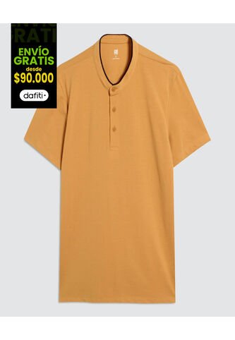 Polo Para Hombre Cuello Mao Sin Bolsillo Color Amarillo  Marca Ostu #60110647 Ostu