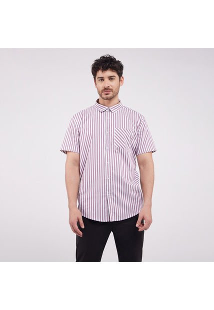 Camisa Para Hombre Manga Corta Con Bolsillo Color Vino Marca Ostu #60010518