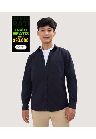 Camisa Para Hombre Manga Larga Con Bolsillo Color Azul  Marca Ostu #60010671 Ostu