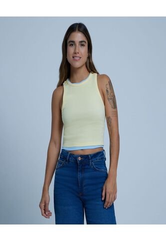 Crop Top Para Mujer Manga Sisa Color Amarillo  Marca Ostu #40091928 Ostu