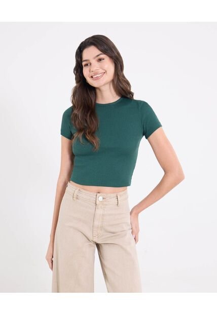 Camiseta  Para Mujer Crop Top Manga Corta Color Verde Marca Ostu #40092696