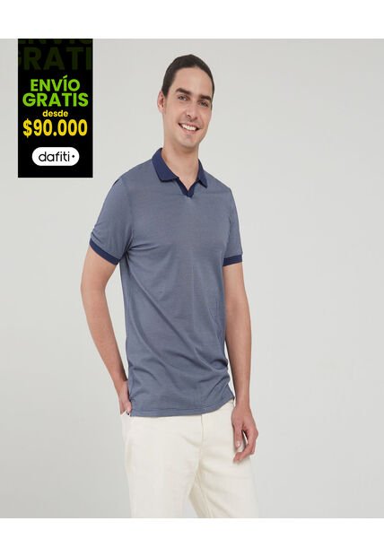 Polo Para Hombre Cuello Tejido Sin Bolsillo Color Azul  Marca Ostu #60110567