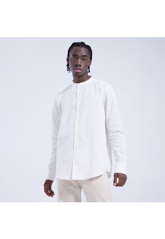 Camisa Para Hombre Manga Larga Sin Bolsillo Cuello Neru Color Blanco Marca Ostu #60010593 Ostu